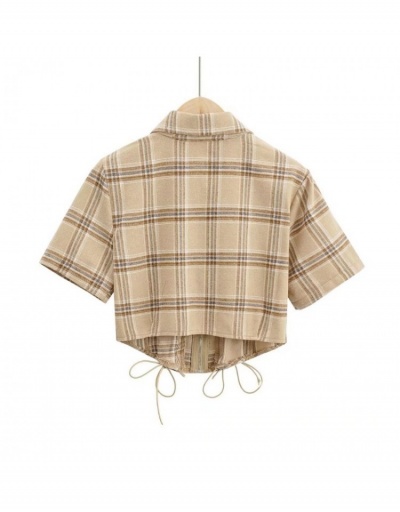 Replica  Sweety Casual Plaid Patchwork Women's Short Short Sleeve Turndown Collar #793228 $25.90 USD for Wholesale