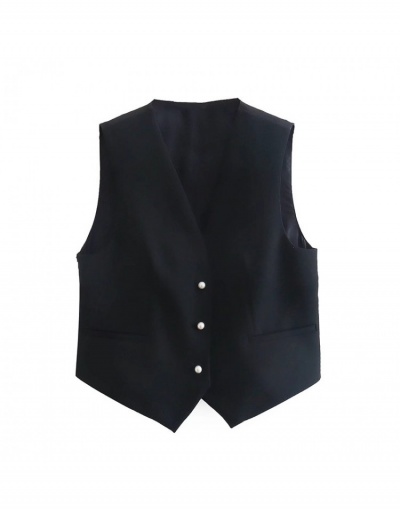 Replica  Women's Black Faux Pearl Short Vest Sleeveless V Neck #793234 $38.04 USD for Wholesale