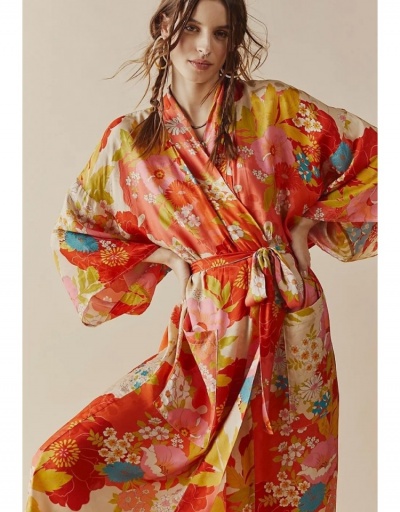 Replica Summer Fashion Women Chiffon Floral Bandage Long Coats  Long Sleeve #793236 $41.55 USD for Wholesale