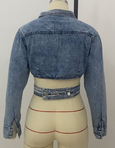 Replica Designer Notch Collar Long Sleeve Cropped Denim Jackets Long Sleeve Notch Collar #793239 $34.53 USD for Wholesale