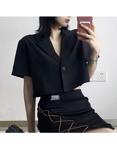 Replica Summer Black  Hollow Out Cropped Blazers For Women Short Sleeve Notch Collar #793241 $23.78 USD for Wholesale