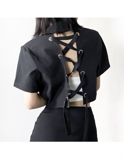 Replica Summer Black  Hollow Out Cropped Blazers For Women Short Sleeve Notch Collar #793241 $23.78 USD for Wholesale