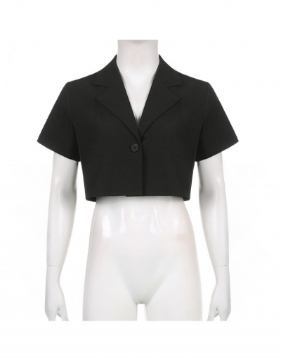 Replica Summer Black  Hollow Out Cropped Blazers For Women Short Sleeve Notch Collar #793241 $23.78 USD for Wholesale