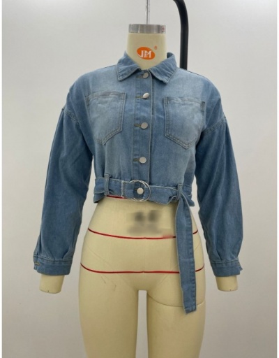 Replica Casual Fashion Pure Color Denim Jacket For Women Turndown Collar #793243 $30.88 USD for Wholesale