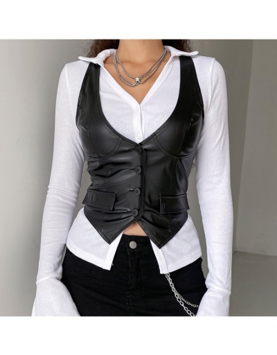 Stylish PU Pure Color V-neck Vest For Women Sleeveless V Neck #793245 $24.22 USD, Wholesale Fashion Outerwear