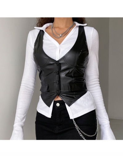 Replica Stylish PU Pure Color V-neck Vest For Women Sleeveless V Neck #793245 $24.22 USD for Wholesale