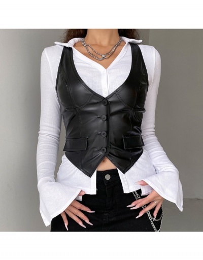 Replica Stylish PU Pure Color V-neck Vest For Women Sleeveless V Neck #793245 $24.22 USD for Wholesale