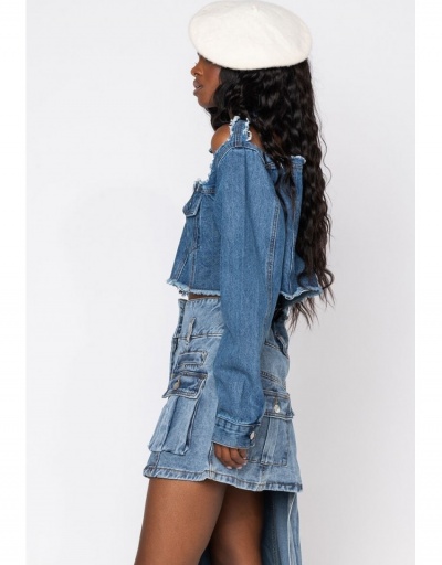 Replica Fashion Pure Color Ripped Long Sleeve Denim Jackets Long Sleeve Turndown Collar #793247 $29.78 USD for Wholesale