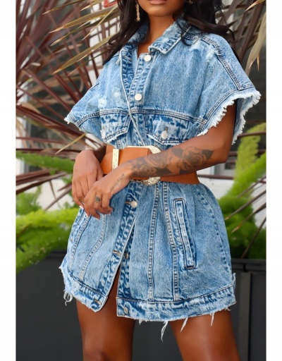 Replica  Pure Color Bat Sleeve Denim Jacket For Women Short Sleeve Turndown Collar #793256 $30.88 USD for Wholesale