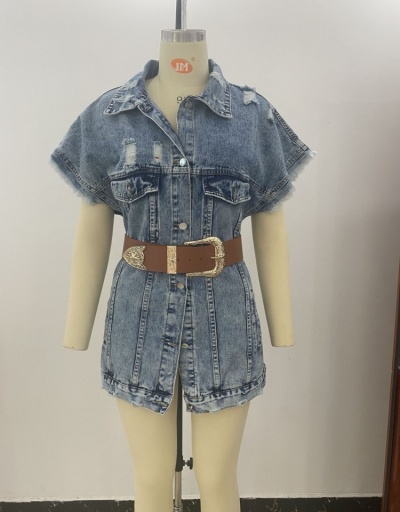 Replica  Pure Color Bat Sleeve Denim Jacket For Women Short Sleeve Turndown Collar #793256 $30.88 USD for Wholesale