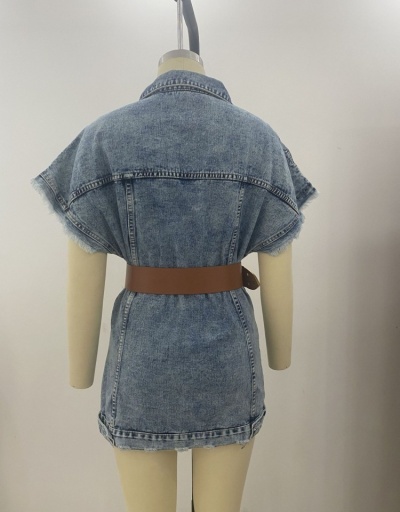 Replica  Pure Color Bat Sleeve Denim Jacket For Women Short Sleeve Turndown Collar #793256 $30.88 USD for Wholesale