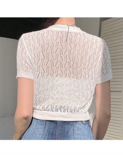 Replica  Spring Solid Hollowed Out Wool Women Short Cardigan  Short Sleeve V Neck #793258 $18.38 USD for Wholesale