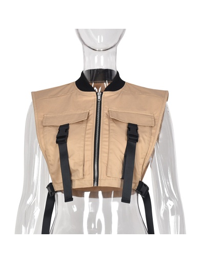 Replica Personality Cargo Patch Front Zipper Women Coat  Sleeveless #793264 $24.33 USD for Wholesale