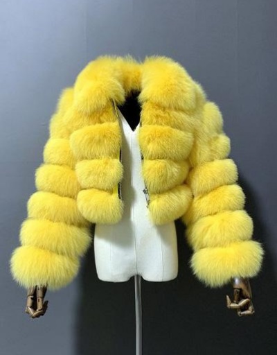 Replica Elegant Zipper Down Ladies Faux Fur Winter Coats #793269 $73.39 USD for Wholesale