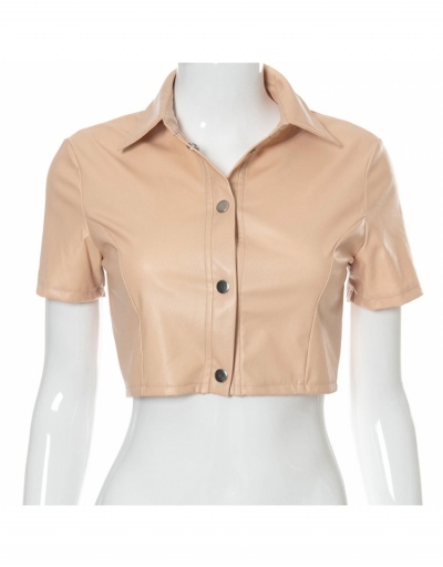 Replica Summer Solid Short Sleeve Cropped Tops For Women Short Sleeve Turndown Collar #793276 $16.85 USD for Wholesale