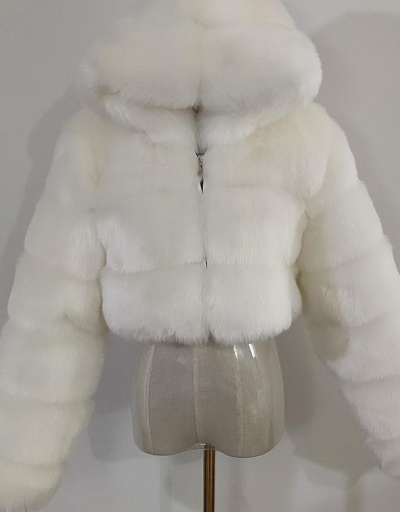 Replica Soft Solid Hooded Collar Artificial Fur Short Coat Long Sleeve #793277 $74.62 USD for Wholesale