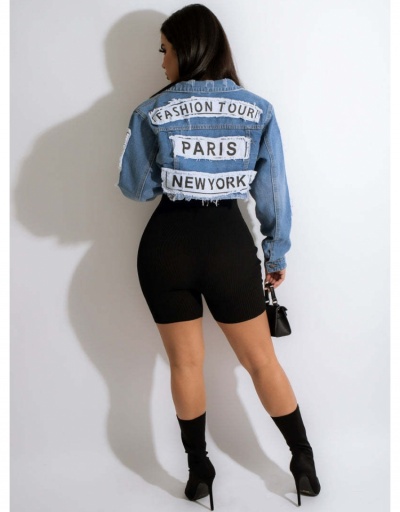 Replica  Fashion Denim Letter Mini Short Jacket Long Sleeve Turndown Collar #793283 $34.94 USD for Wholesale