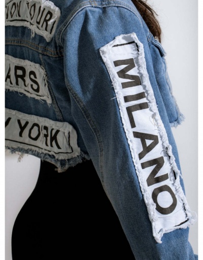 Replica  Fashion Denim Letter Mini Short Jacket Long Sleeve Turndown Collar #793283 $34.94 USD for Wholesale