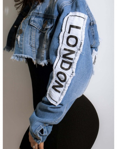 Replica  Fashion Denim Letter Mini Short Jacket Long Sleeve Turndown Collar #793283 $34.94 USD for Wholesale