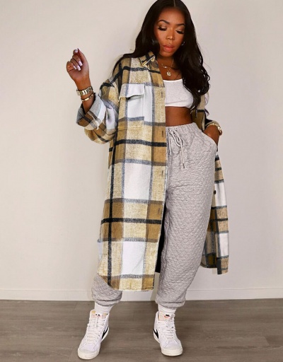 Replica Fall Contrast Color Plaid Long Coat Women  Long Sleeve #793285 $30.88 USD for Wholesale