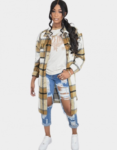 Replica Fall Contrast Color Plaid Long Coat Women  Long Sleeve #793285 $30.88 USD for Wholesale