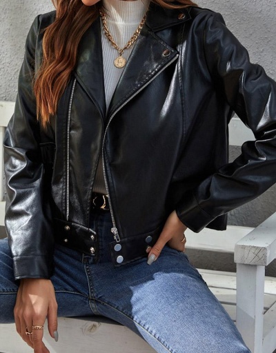 Replica Chic Street Black Pu Jacket For Women  Long Sleeve #793290 $38.70 USD for Wholesale