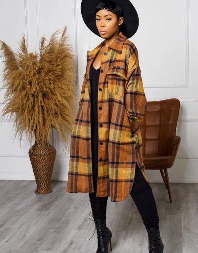 Replica Fashion Plaid Latest Style Women Long Coat Long Sleeve #793291 $37.38 USD for Wholesale