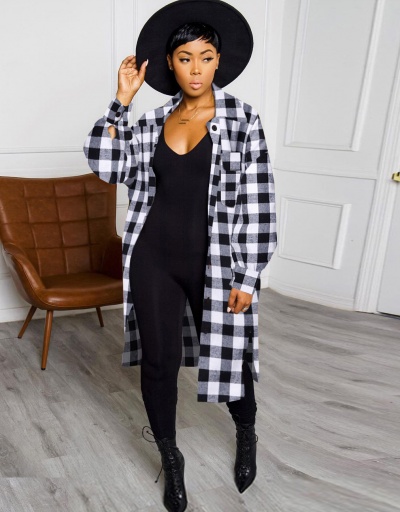 Replica Fashion Plaid Latest Style Women Long Coat Long Sleeve #793291 $37.38 USD for Wholesale