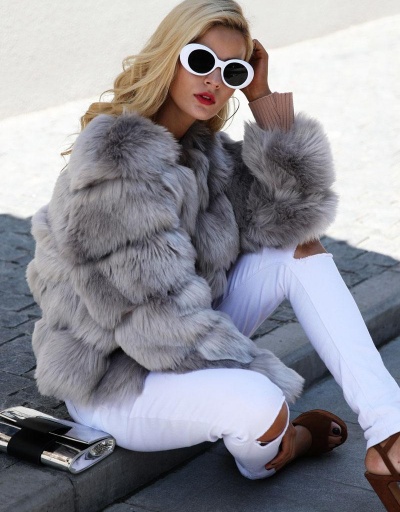 Replica Euro Style Faux Fur Ladies Cardigan Winter Coats Long Sleeve #793295 $57.40 USD for Wholesale