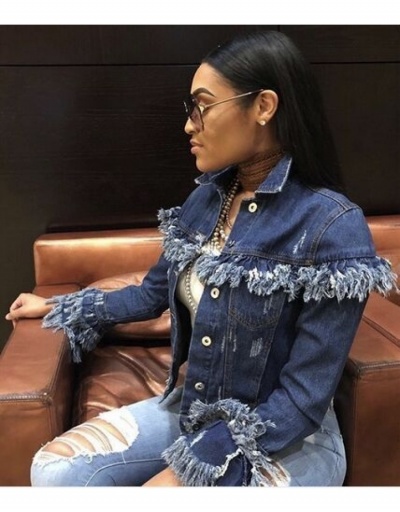 Replica  Pure Color Denim Tassels Jacket For Women Turndown Collar #793300 $33.35 USD for Wholesale