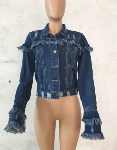 Replica  Pure Color Denim Tassels Jacket For Women Turndown Collar #793300 $33.35 USD for Wholesale