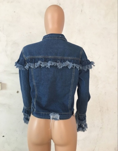 Replica  Pure Color Denim Tassels Jacket For Women Turndown Collar #793300 $33.35 USD for Wholesale