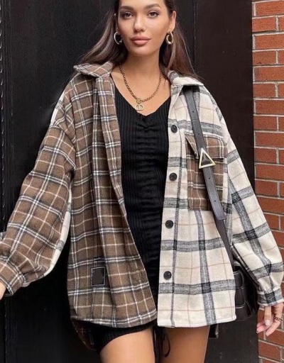 Fresh Contrast Color Plaid Long Sleeve Coat Long Sleeve #793301 $30.42 USD, Wholesale Fashion Outerwear