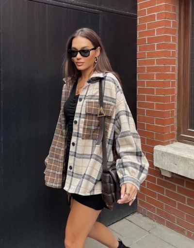 Replica Fresh Contrast Color Plaid Long Sleeve Coat Long Sleeve #793301 $30.42 USD for Wholesale