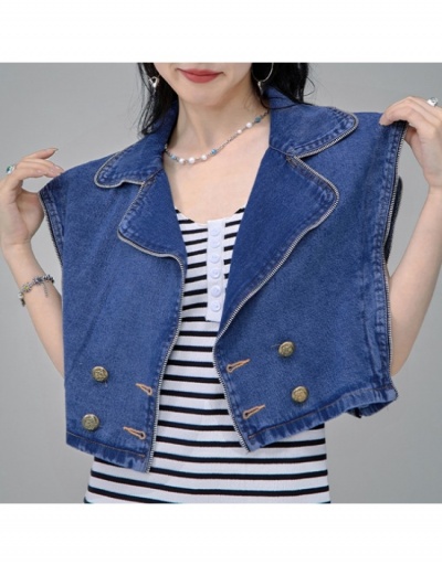 Replica  Chain Patchwork Denim Jacket For Women Sleeveless Notch Collar #793305 $57.01 USD for Wholesale