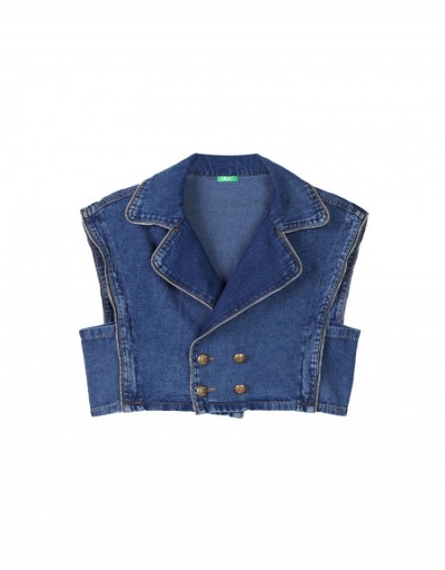 Replica  Chain Patchwork Denim Jacket For Women Sleeveless Notch Collar #793305 $57.01 USD for Wholesale