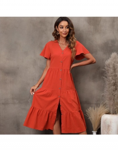  Fashion Short Sleeve Pure Color Ruffled Dress Short Sleeve V Neck #793321 $41.55 USD, Wholesale Fashion Outerwear