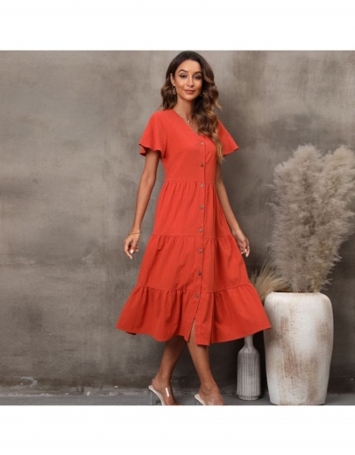 Replica  Fashion Short Sleeve Pure Color Ruffled Dress Short Sleeve V Neck #793321 $41.55 USD for Wholesale