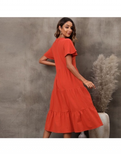 Replica  Fashion Short Sleeve Pure Color Ruffled Dress Short Sleeve V Neck #793321 $41.55 USD for Wholesale