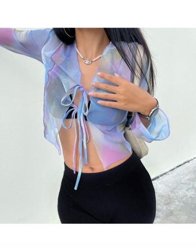 Replica  Summer See Through Lace Up Long Sleeve Cardigan Long Sleeve V Neck #793324 $18.04 USD for Wholesale