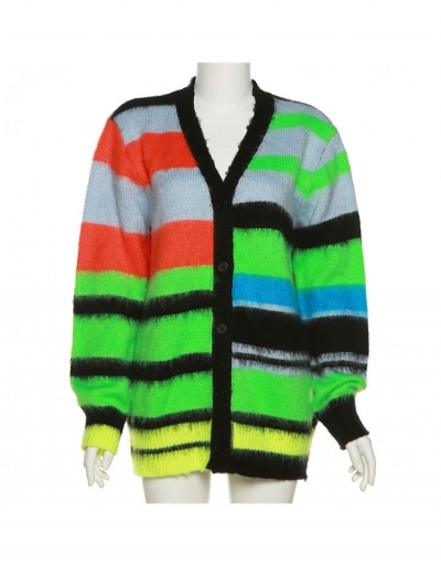 Replica Contrast Color Striped Long Sleeve Cardigan Top Long Sleeve V Neck #793331 $52.72 USD for Wholesale