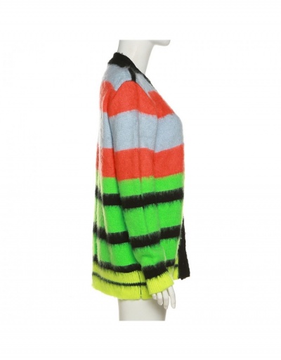 Replica Contrast Color Striped Long Sleeve Cardigan Top Long Sleeve V Neck #793331 $52.72 USD for Wholesale