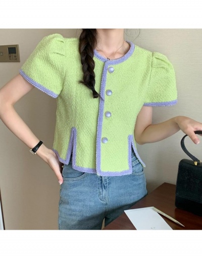  Korean Style Bubble Sleeve Cardigan Top Short Sleeve Crew Neck #793333 $51.84 USD, Wholesale Fashion Outerwear