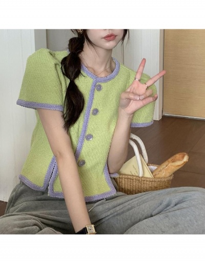 Replica  Korean Style Bubble Sleeve Cardigan Top Short Sleeve Crew Neck #793333 $51.84 USD for Wholesale