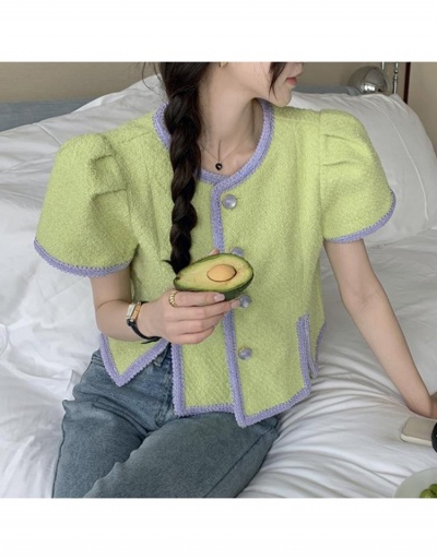 Replica  Korean Style Bubble Sleeve Cardigan Top Short Sleeve Crew Neck #793333 $51.84 USD for Wholesale