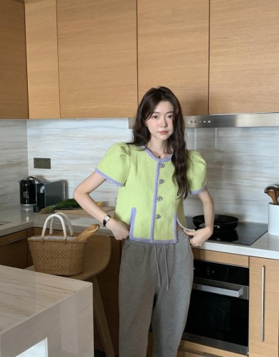 Replica  Korean Style Bubble Sleeve Cardigan Top Short Sleeve Crew Neck #793333 $51.84 USD for Wholesale