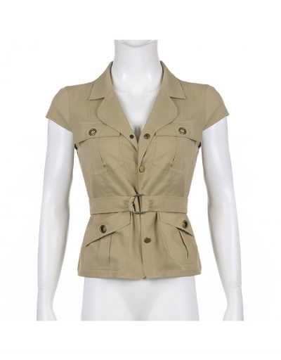 Replica  Summer Style Pure Color Women's Jacket Short Sleeve Notch Collar #793337 $29.75 USD for Wholesale