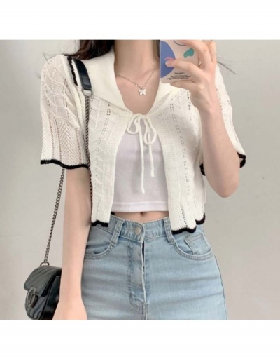 Short Sleeve Tie Wrap Contrast Color Ladies Tops Short Sleeve Turndown Collar #793341 $23.36 USD, Wholesale Fashion Outerwear