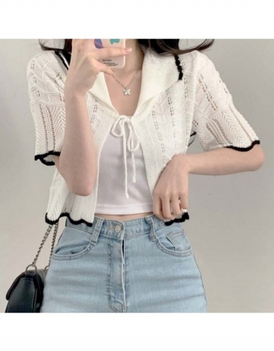 Replica Short Sleeve Tie Wrap Contrast Color Ladies Tops Short Sleeve Turndown Collar #793341 $23.36 USD for Wholesale