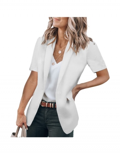 Replica  Fashion Pure Color Loose Women's Short Sleeve Blazers Short Sleeve Lapel #793352 $25.48 USD for Wholesale